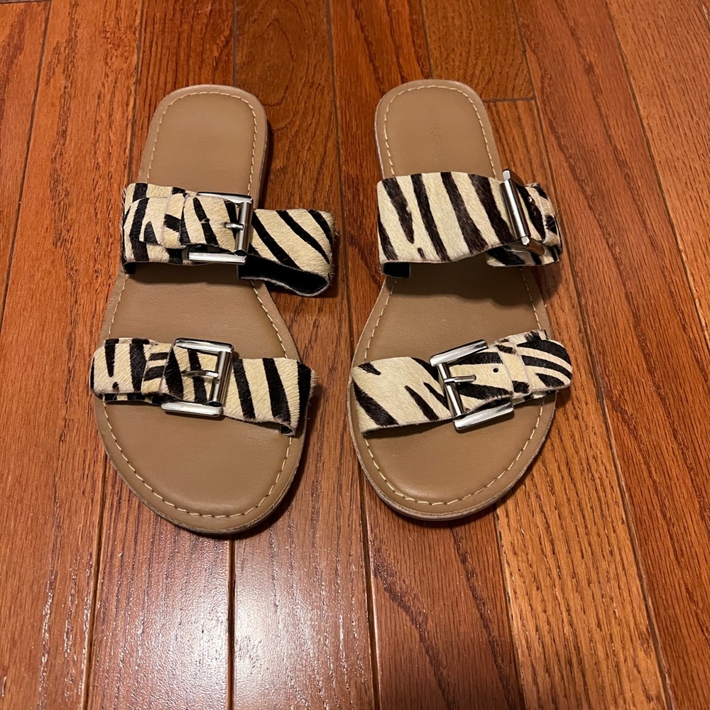 Zebra Print Double Strap Sandals